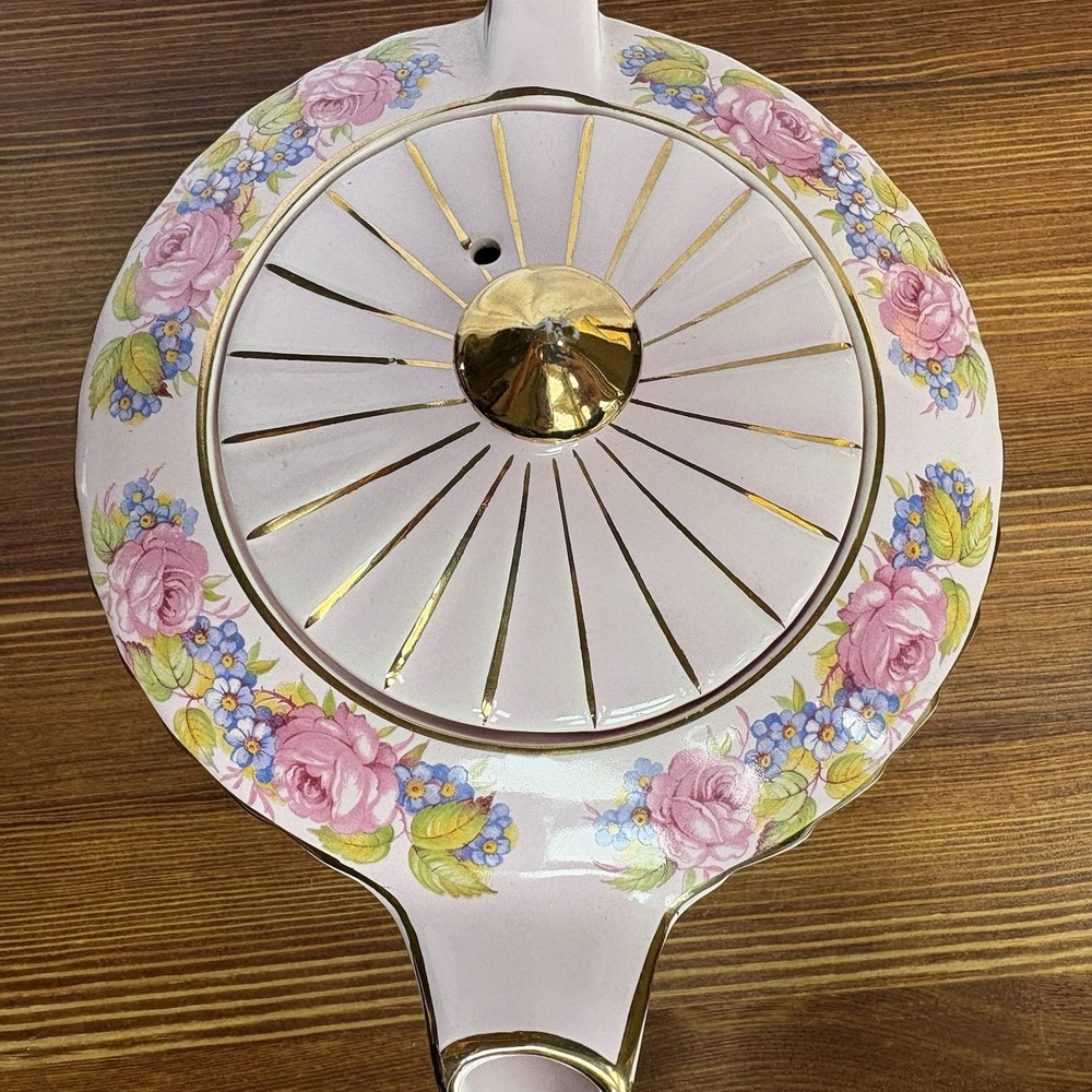 Vintage Sadler Pink Art Deco Teapot Starburst Floral Gold Gilt England 1940s - Picture 10 of 16